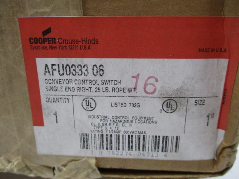 COOPER AFU033306 CONVAYOR CONTROL SWITCH * FACTORY SEALED *