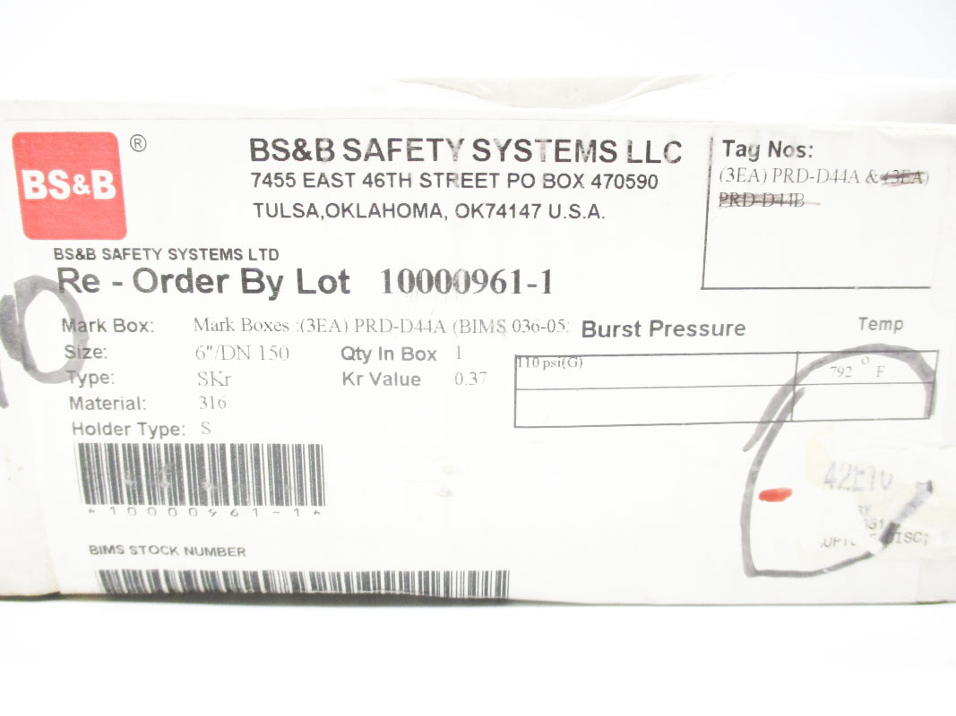 BS&B 10000961-1 110PSI 792'F NSMP