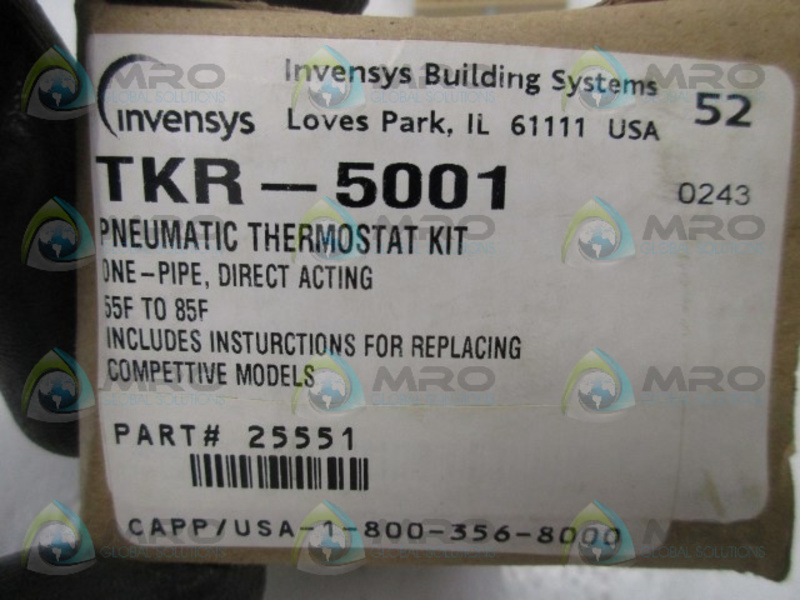 New Invensys Building Systems TKR-5001 Pneumatic Thermostat Direct Acting NOS 