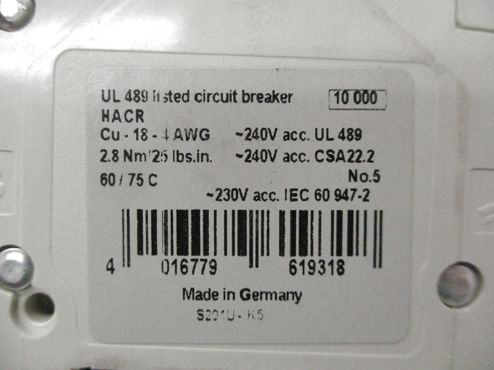 S201U-K5 ABB 5A Circuit Breaker Protector S201UK5 S201U-K5A 